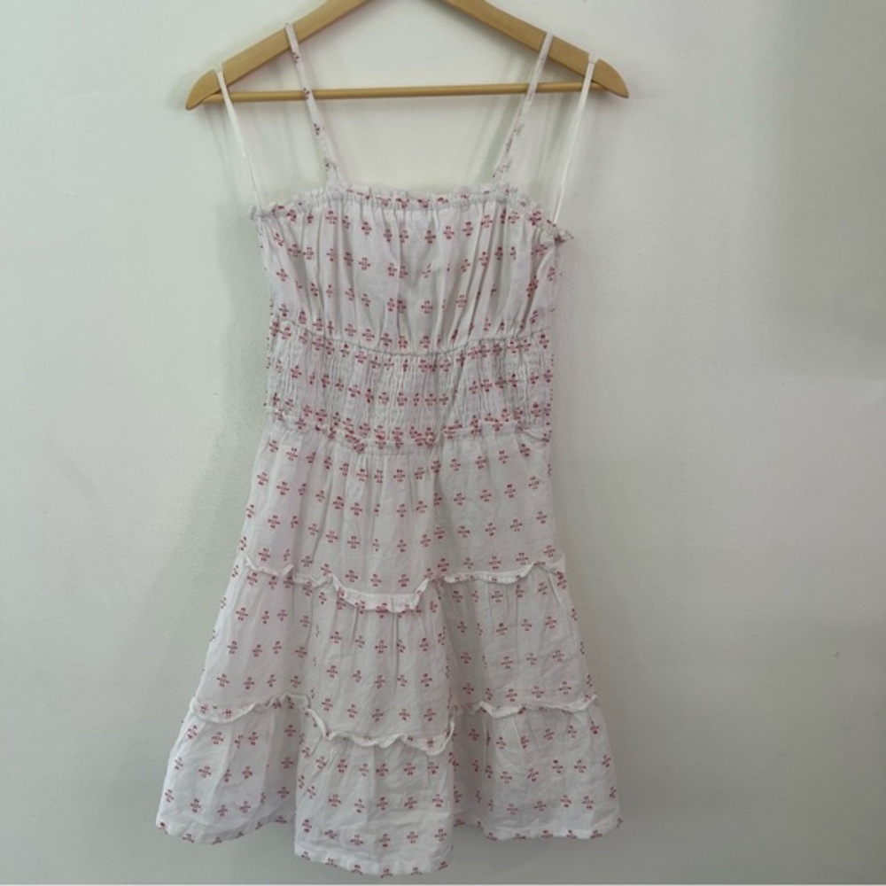 Jessica Simpson Cotton White Mini‎ Sundress With Red Detail